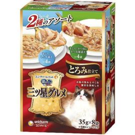 【Unicharm Pet】 Silver Spoon 3-Star Gourmet Pouch Thickened Tuna with Whitebait & Tuna and Katsuobushi 35g x 8P 4520699680926image